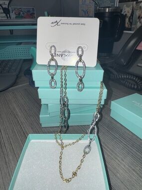 Park Lane Two-Tone Gold and Silver Link Necklace & Earring Set